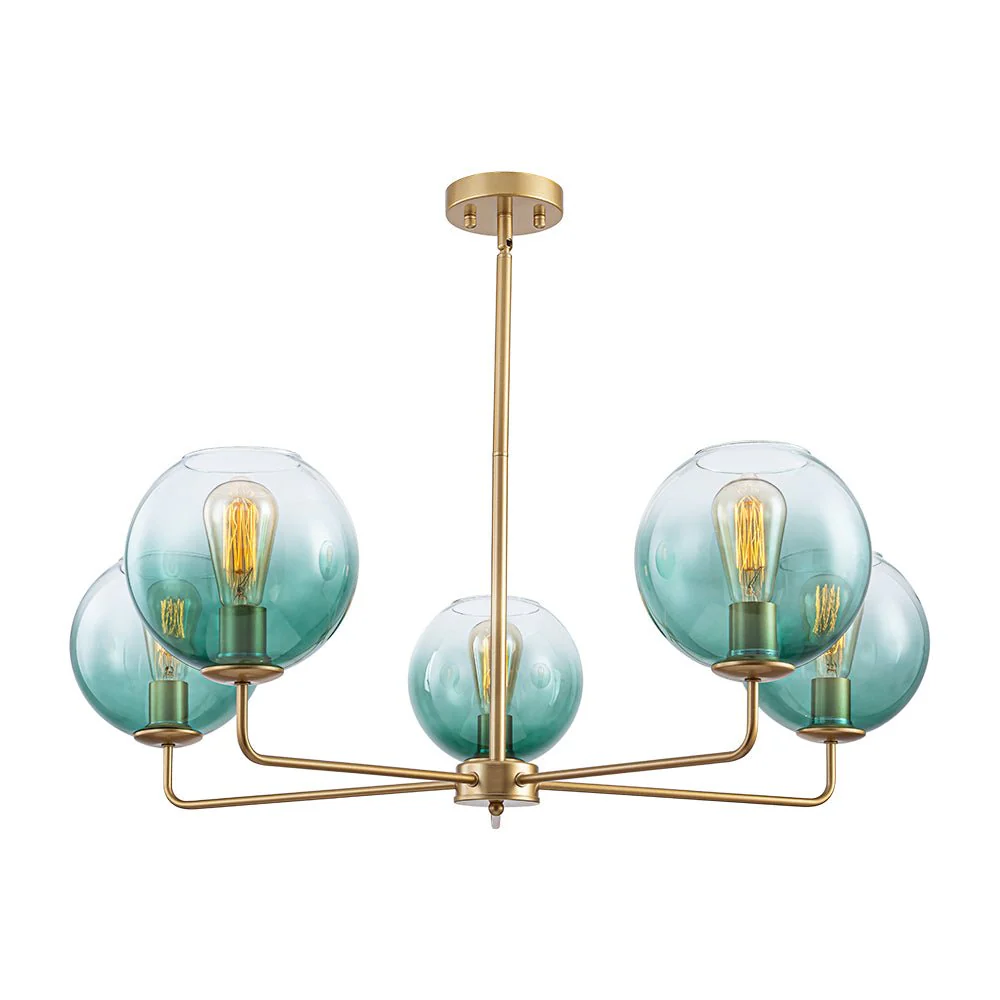 Lake House Green Glass Globe 5-Light Round Sputnik Chandelier - Image 6
