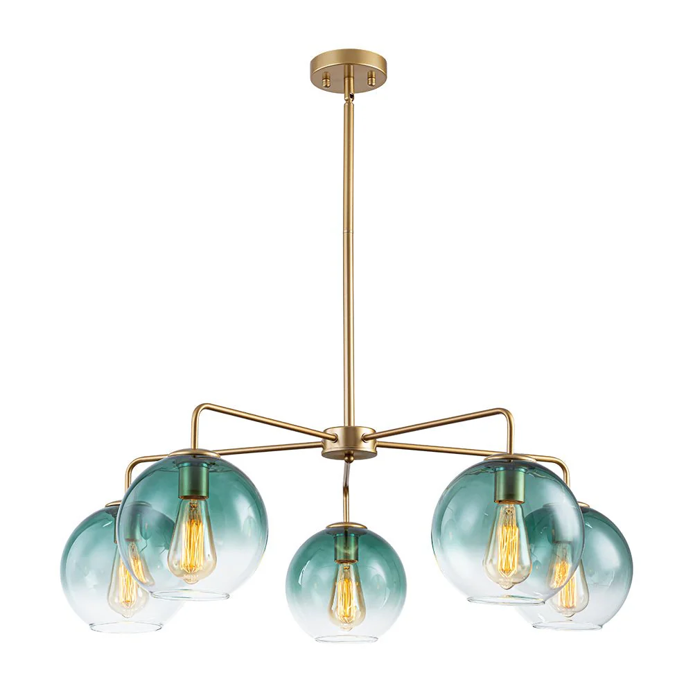 Lake House Green Glass Globe 5-Light Round Sputnik Chandelier - Image 7