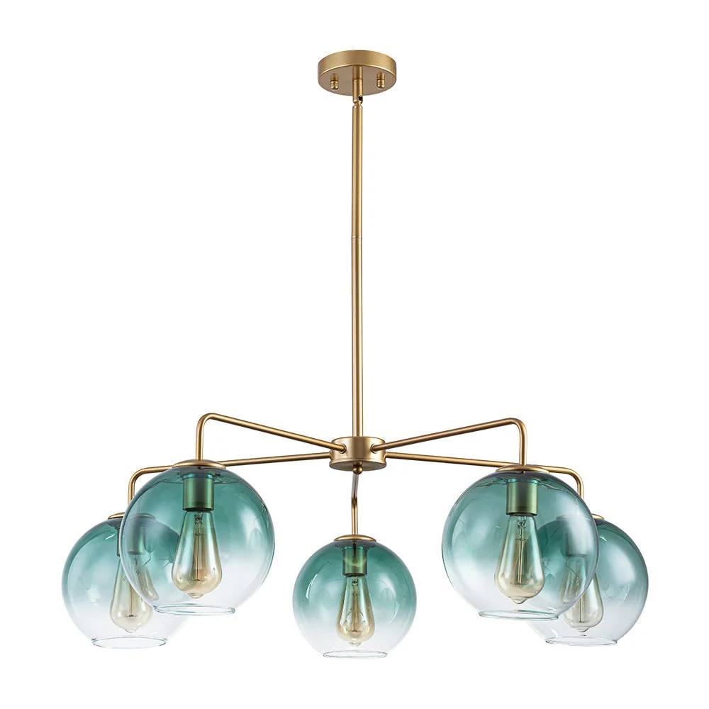 Lake House Green Glass Globe 5-Light Round Sputnik Chandelier - Image 8