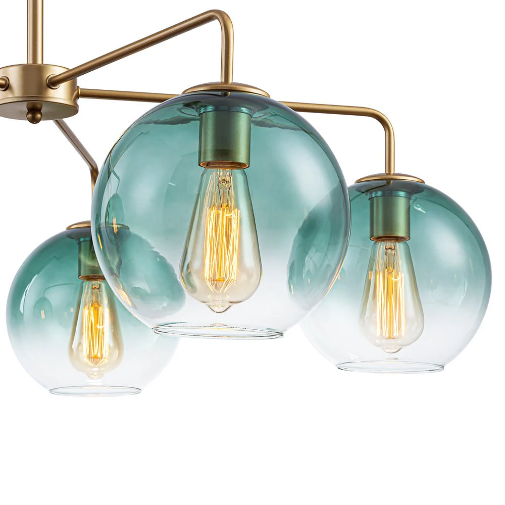 Lake House Green Glass Globe 5-Light Round Sputnik Chandelier - Image 9