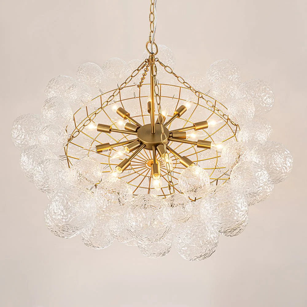 Luxe Large Cluster Rippled Glass Globe Round Bubble Chandelier - Image 11