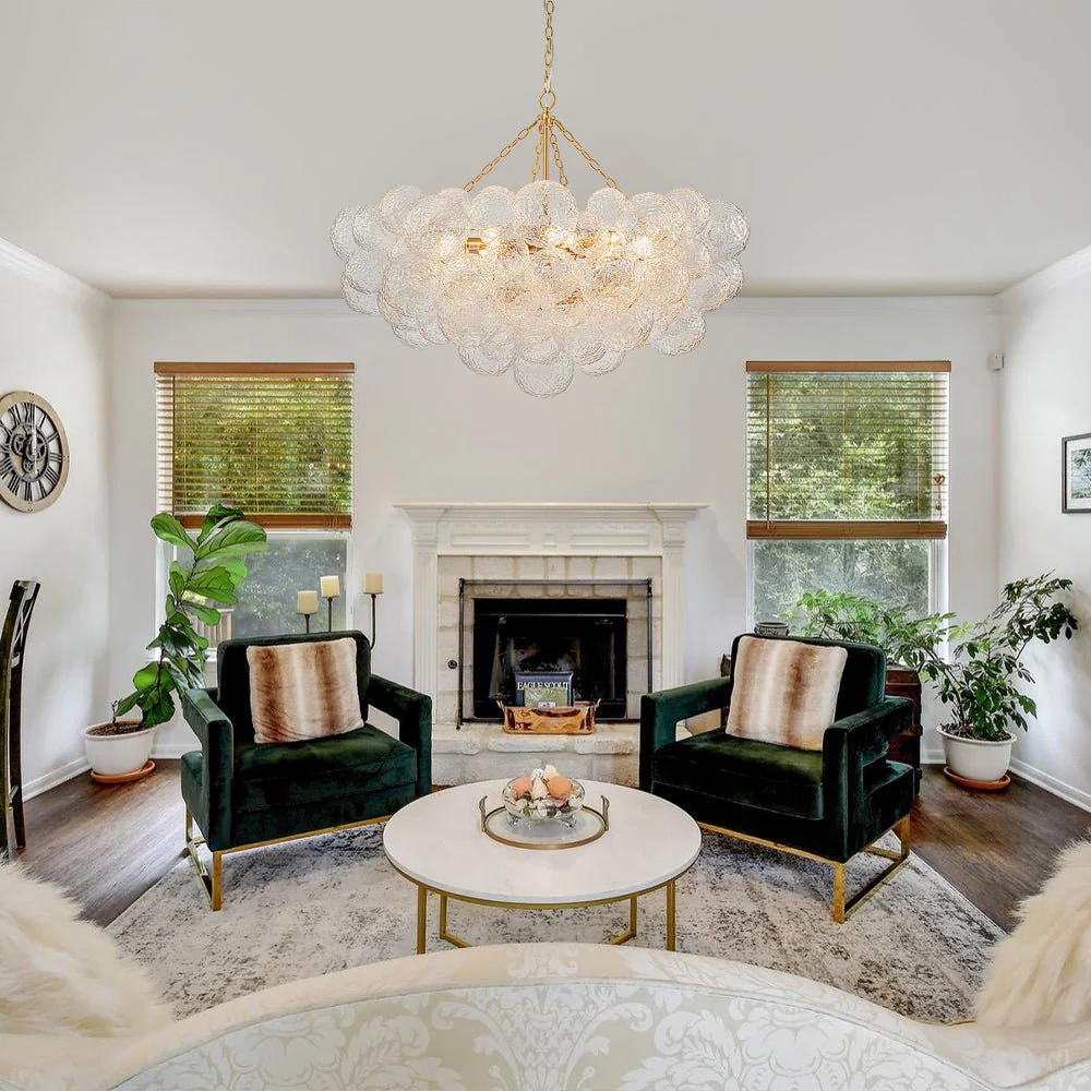 Luxe Large Cluster Rippled Glass Globe Round Bubble Chandelier - Image 2