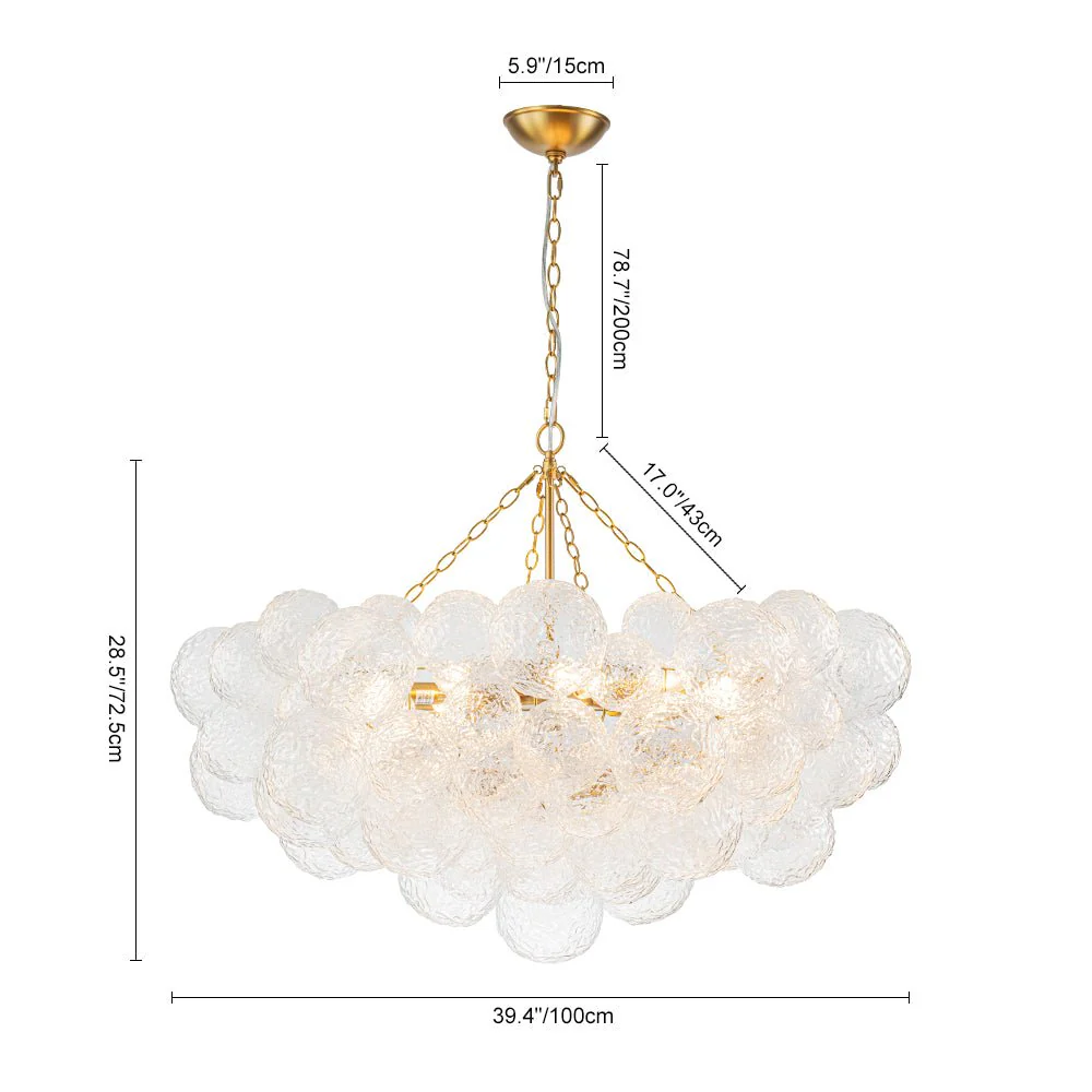 Luxe Large Cluster Rippled Glass Globe Round Bubble Chandelier - Image 3