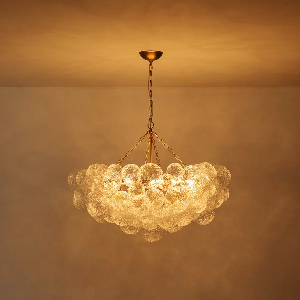 Luxe Large Cluster Rippled Glass Globe Round Bubble Chandelier - Image 4