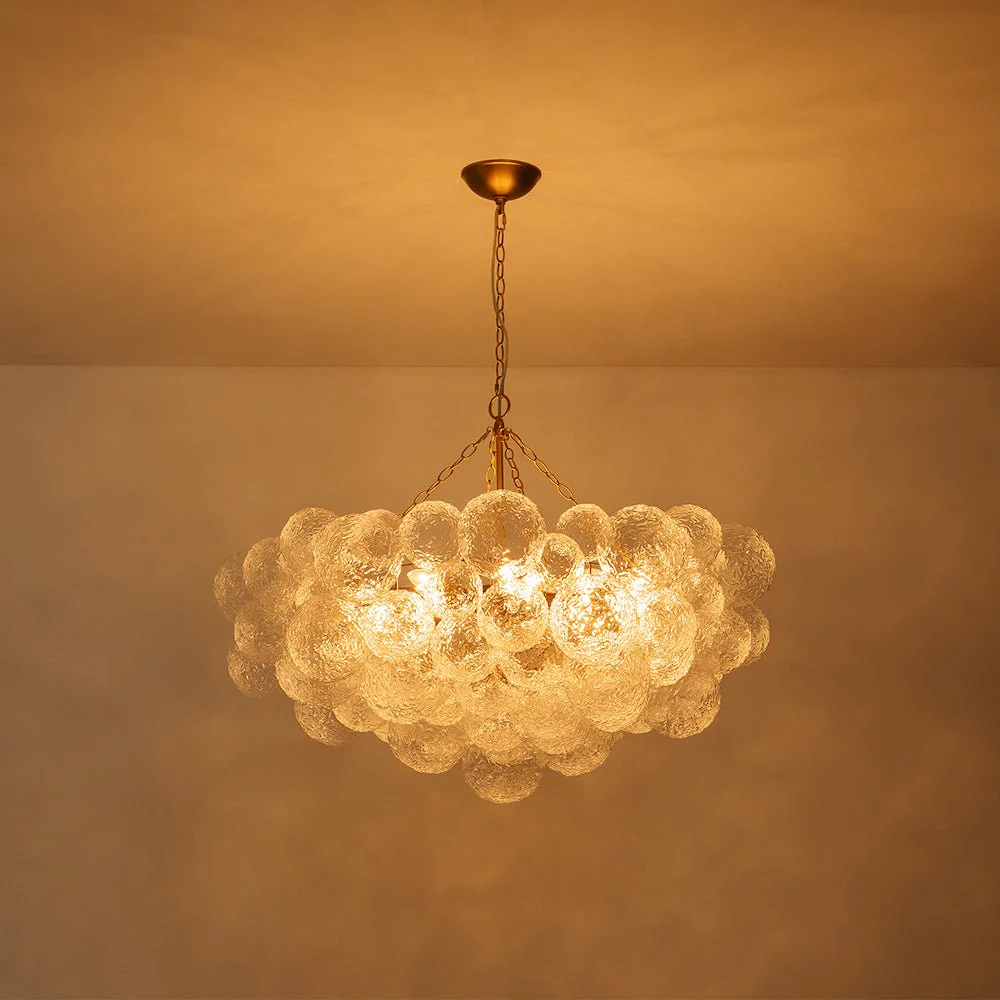 Luxe Large Cluster Rippled Glass Globe Round Bubble Chandelier - Image 5
