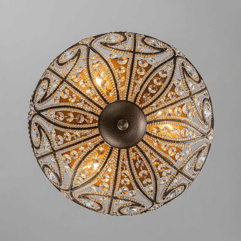 Luxe Moroccan Antique Bronze Crystal Ceiling Light - Image 7