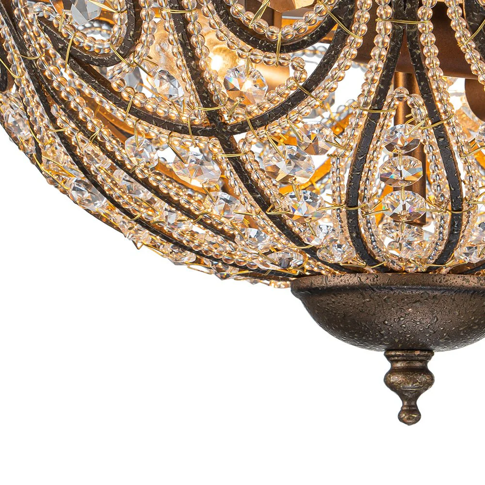 Luxe Moroccan Antique Bronze Crystal Ceiling Light - Image 9