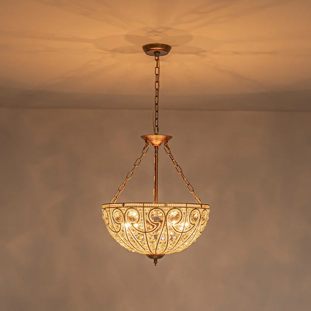 Luxe Moroccan Antique Bronze Crystal Round Cage Chandelier - Image 10