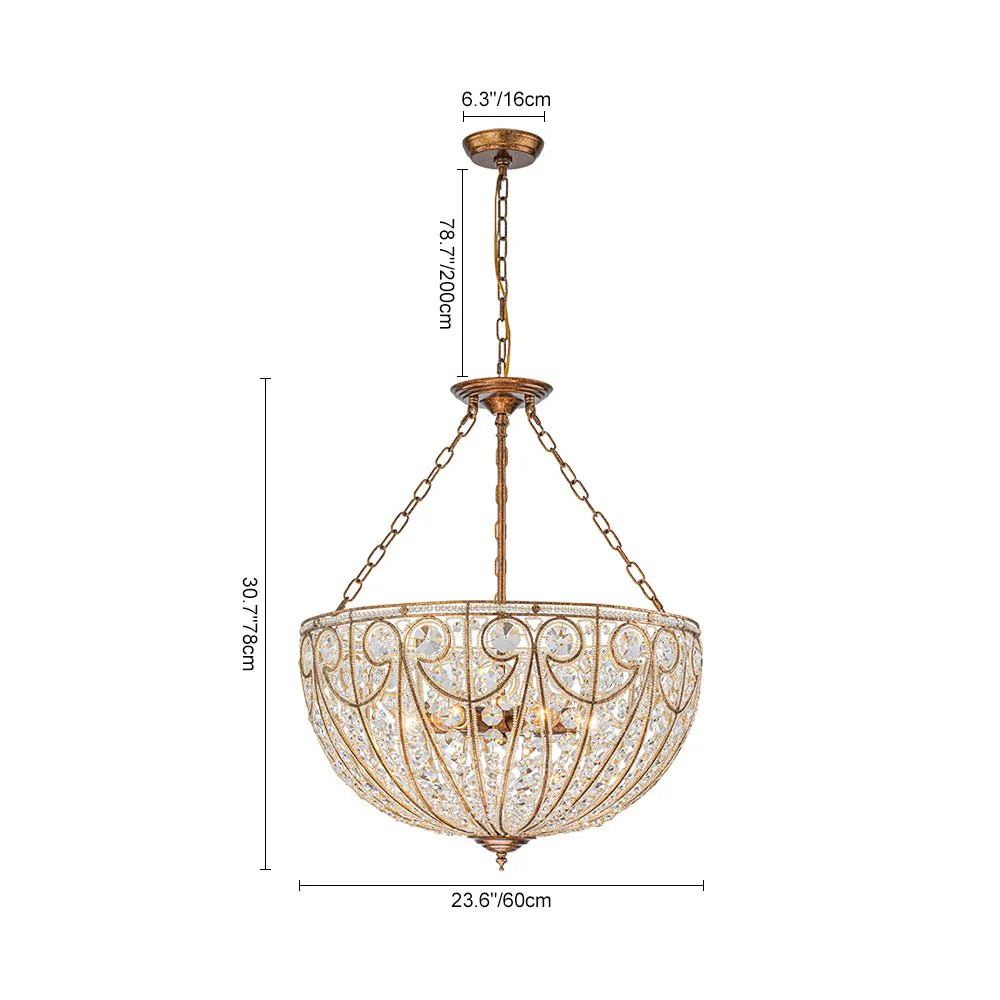 Luxe Moroccan Antique Bronze Crystal Round Cage Chandelier - Image 12