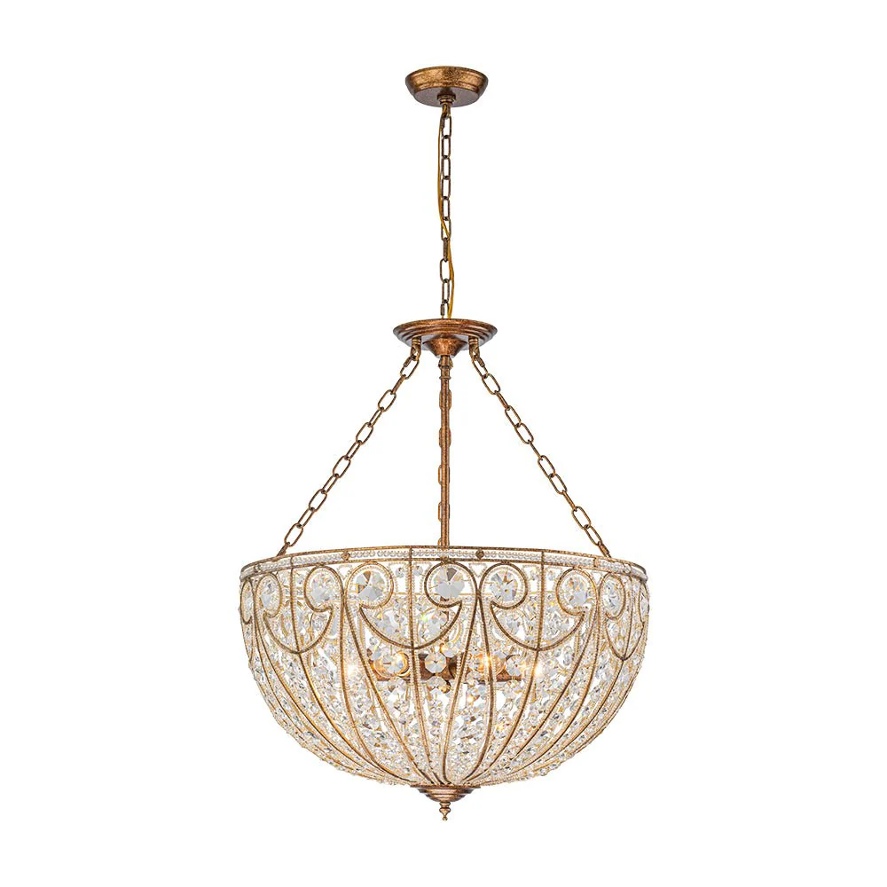Luxe Moroccan Antique Bronze Crystal Round Cage Chandelier - Image 14