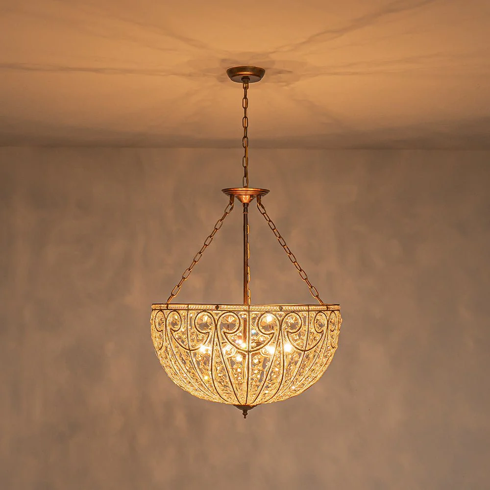 Luxe Moroccan Antique Bronze Crystal Round Cage Chandelier - Image 17