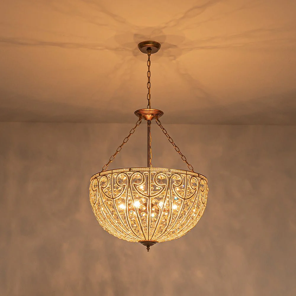 Luxe Moroccan Antique Bronze Crystal Round Cage Chandelier - Image 18