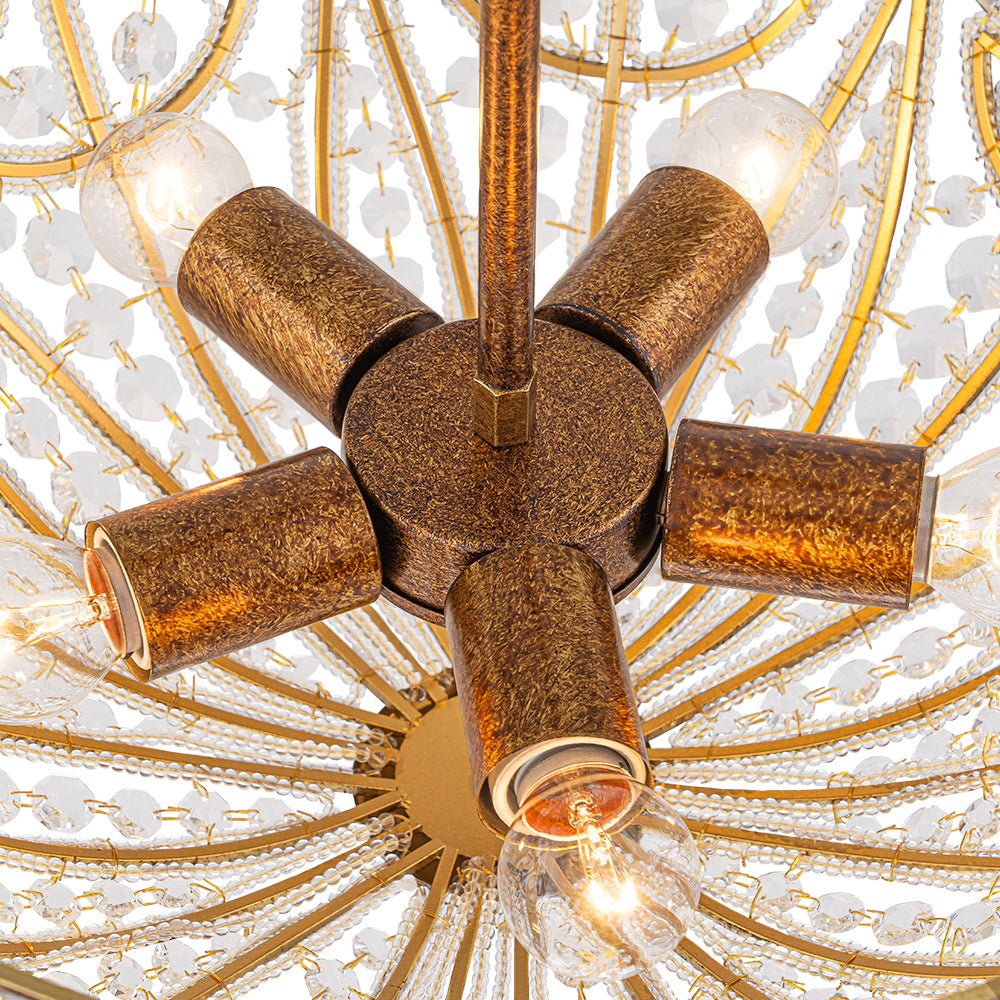 Luxe Moroccan Antique Bronze Crystal Round Cage Chandelier - Image 19