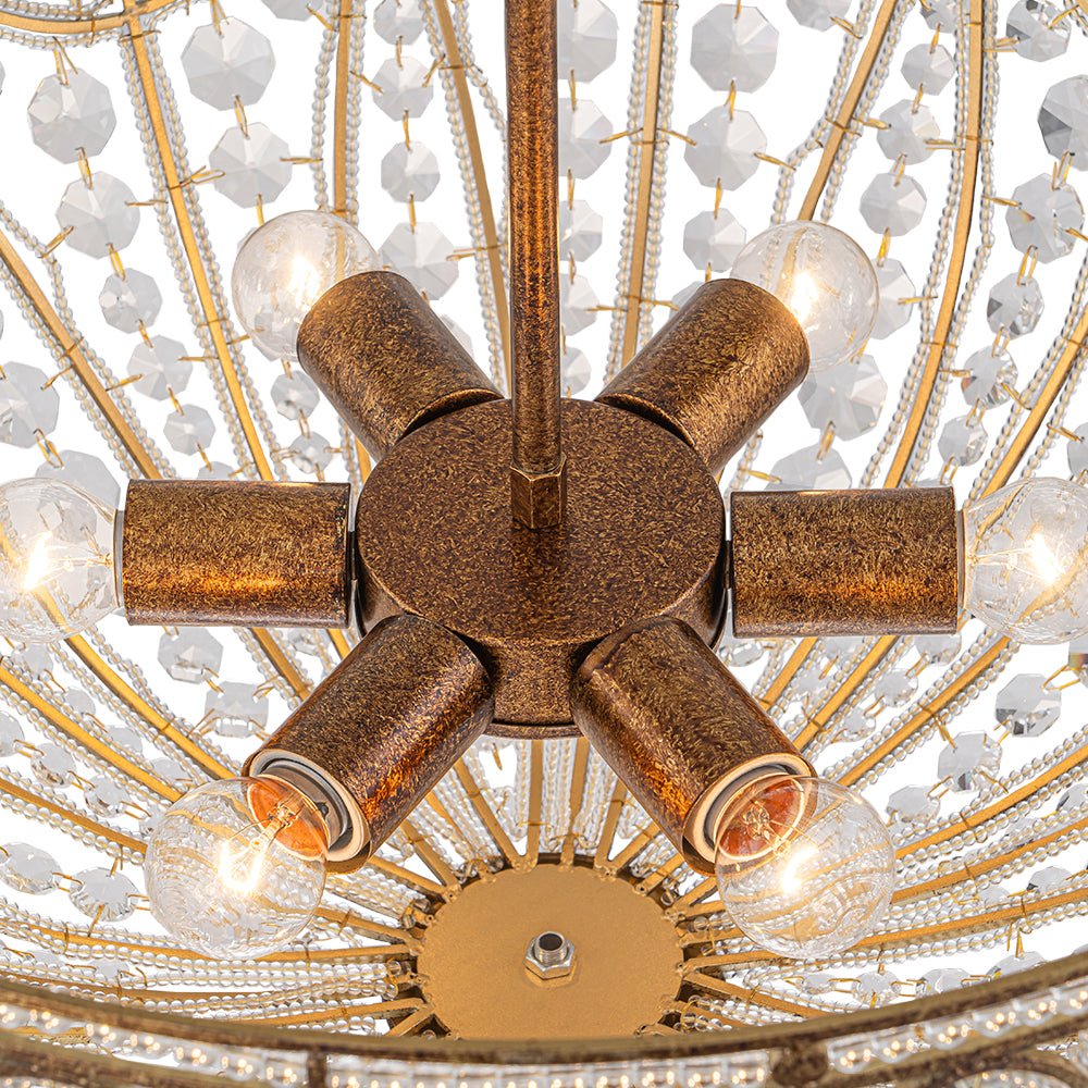 Luxe Moroccan Antique Bronze Crystal Round Cage Chandelier - Image 20