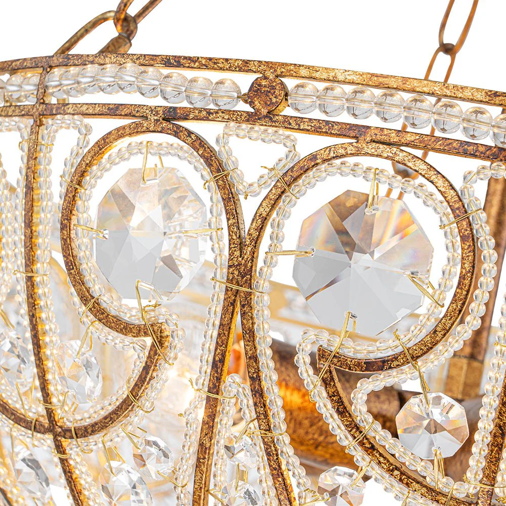 Luxe Moroccan Antique Bronze Crystal Round Cage Chandelier - Image 21