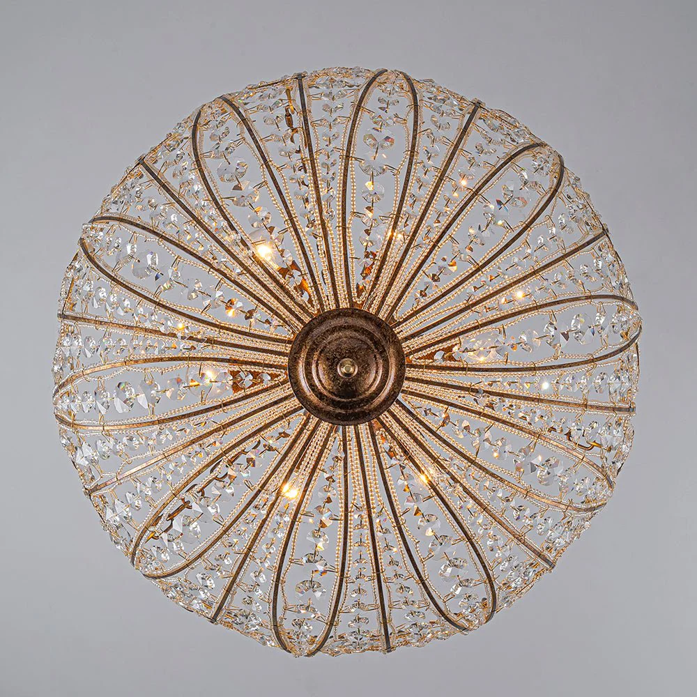 Luxe Moroccan Antique Bronze Crystal Round Cage Chandelier - Image 25