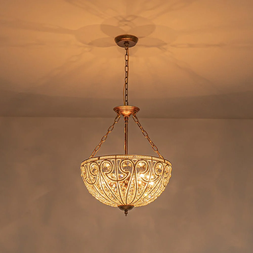 Luxe Moroccan Antique Bronze Crystal Round Cage Chandelier - Image 9