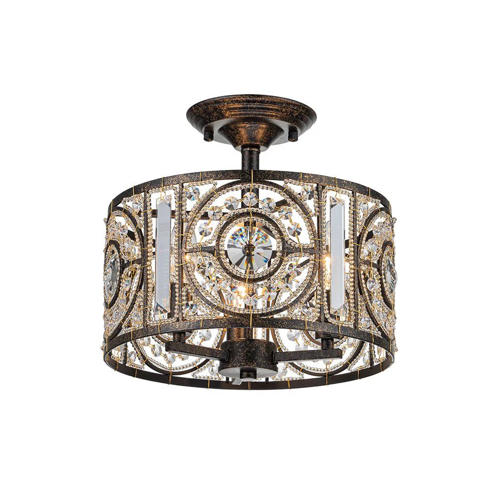 Luxe Moroccan Antique Crystal Drum Semi Flush Mount - Image 10