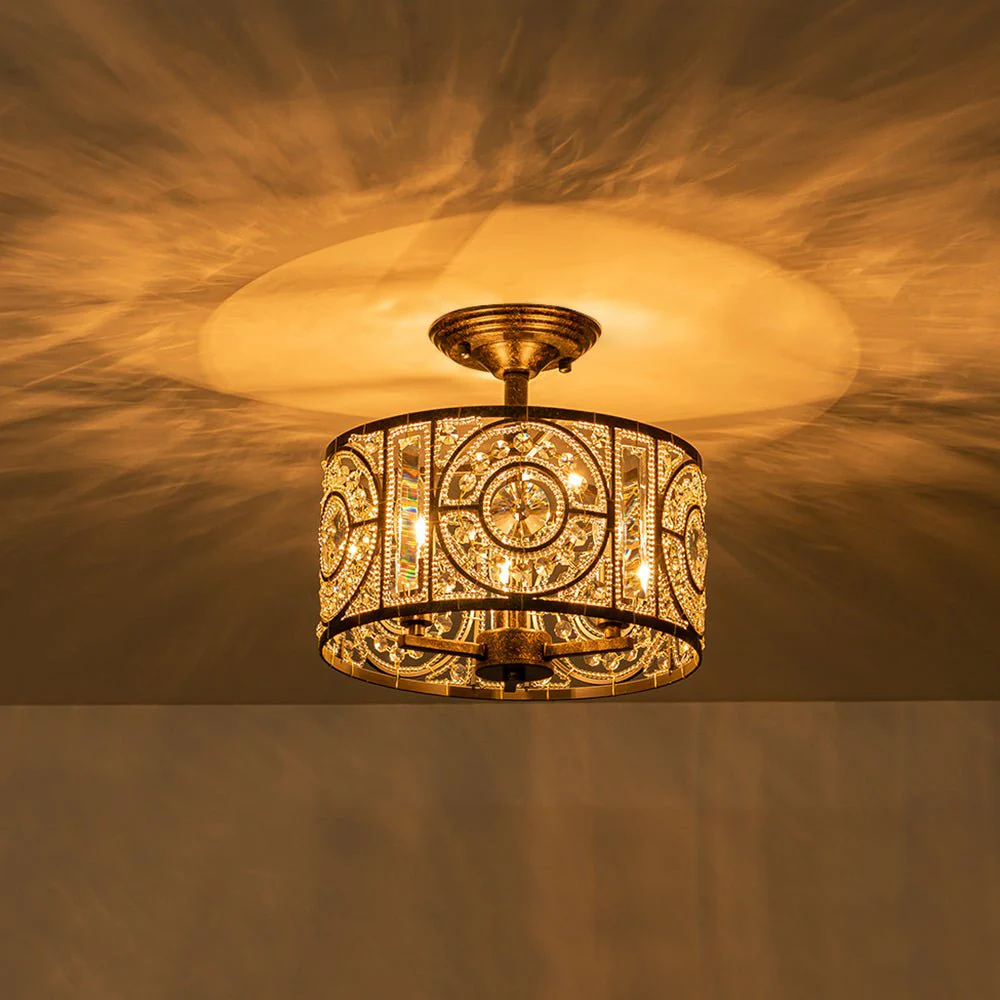 Luxe Moroccan Antique Crystal Drum Semi Flush Mount - Image 4