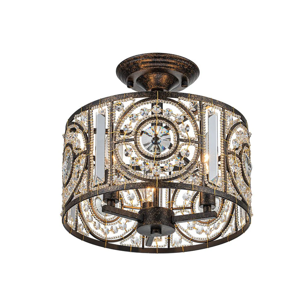 Luxe Moroccan Antique Crystal Drum Semi Flush Mount - Image 8