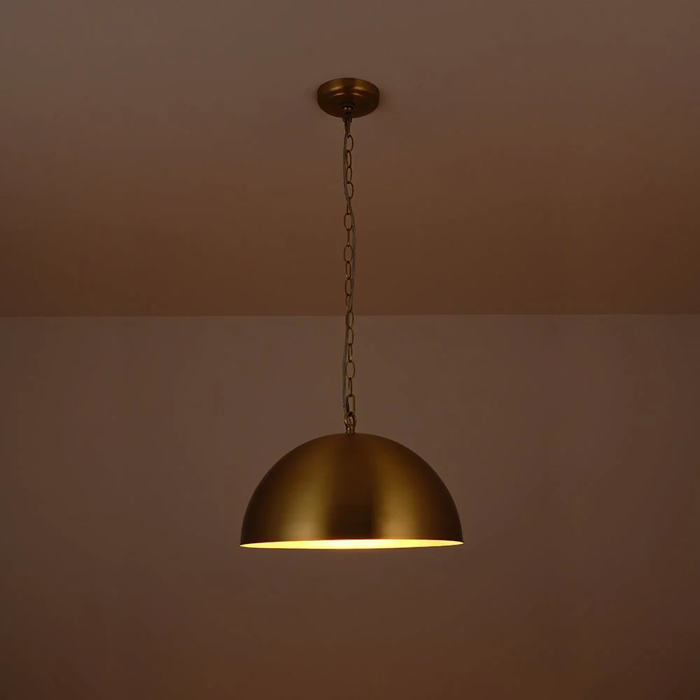 Luxe Oversized Brushed Brass Iron Large Dome Pendant Light - Image 16