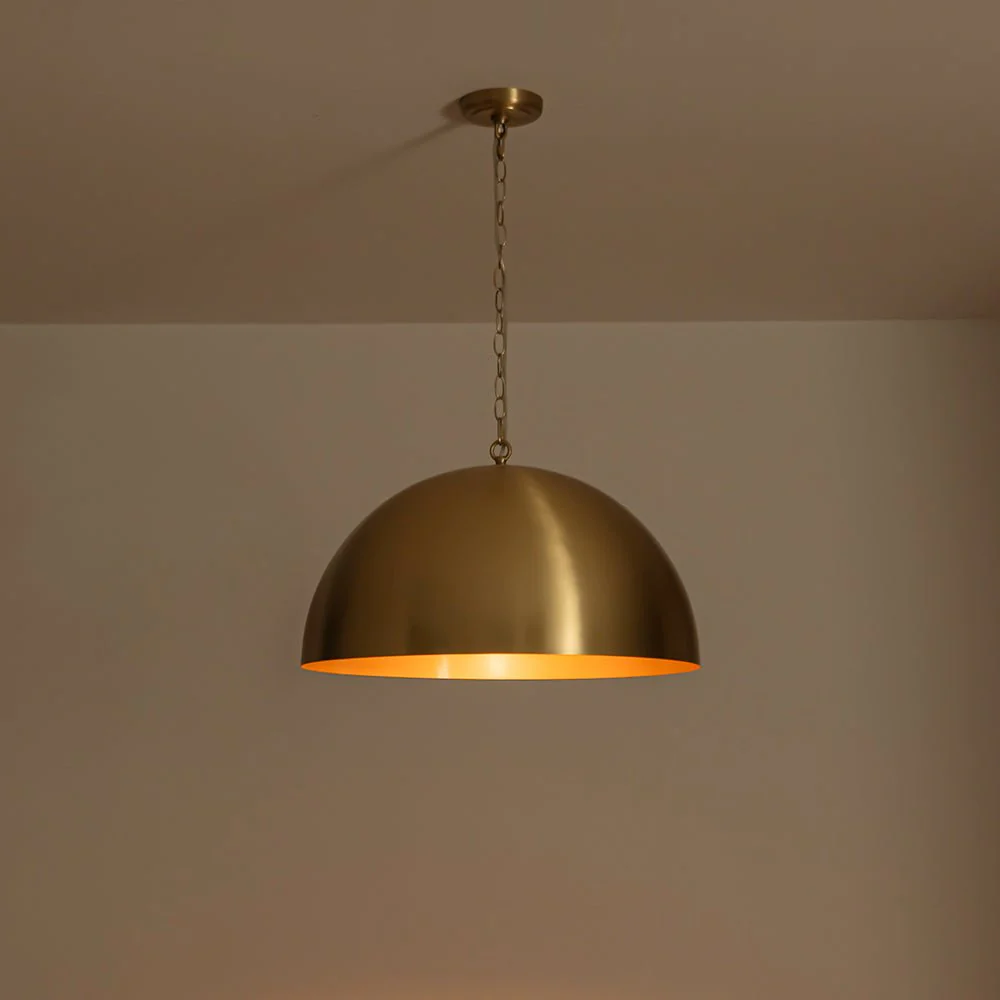 Luxe Oversized Brushed Brass Iron Large Dome Pendant Light - Image 8