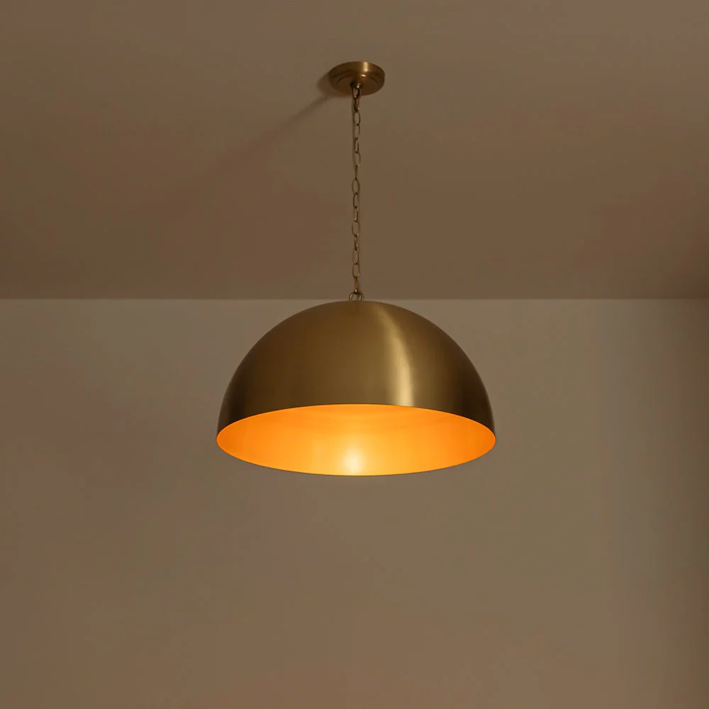 Luxe Oversized Brushed Brass Iron Large Dome Pendant Light - Image 9