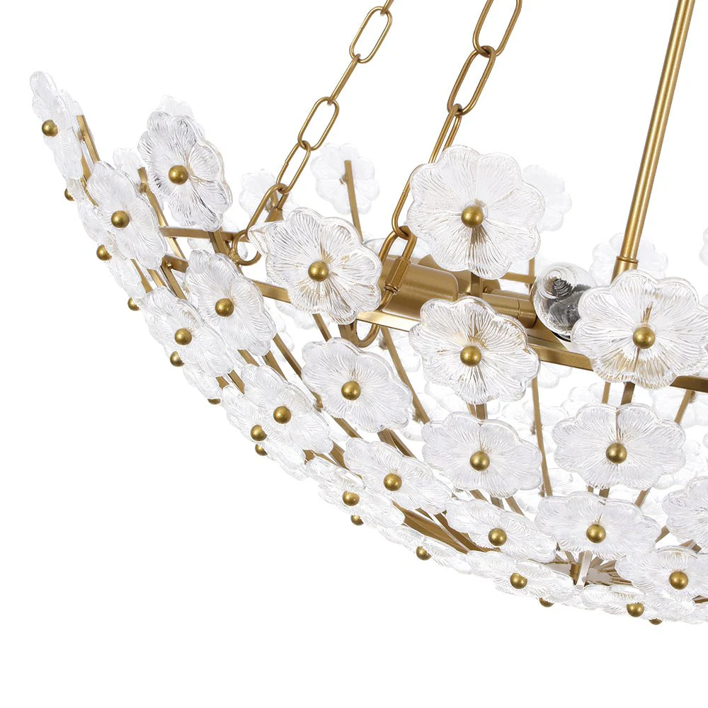Luxe Sculpture Bloom Glass Floral Brass Basket Chandelier - Image 10