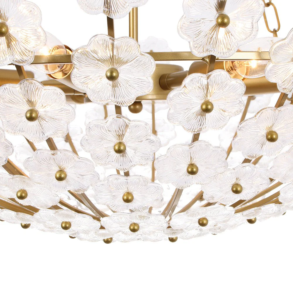 Luxe Sculpture Bloom Glass Floral Brass Basket Chandelier - Image 11