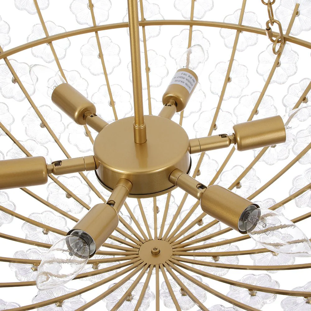 Luxe Sculpture Bloom Glass Floral Brass Basket Chandelier - Image 12