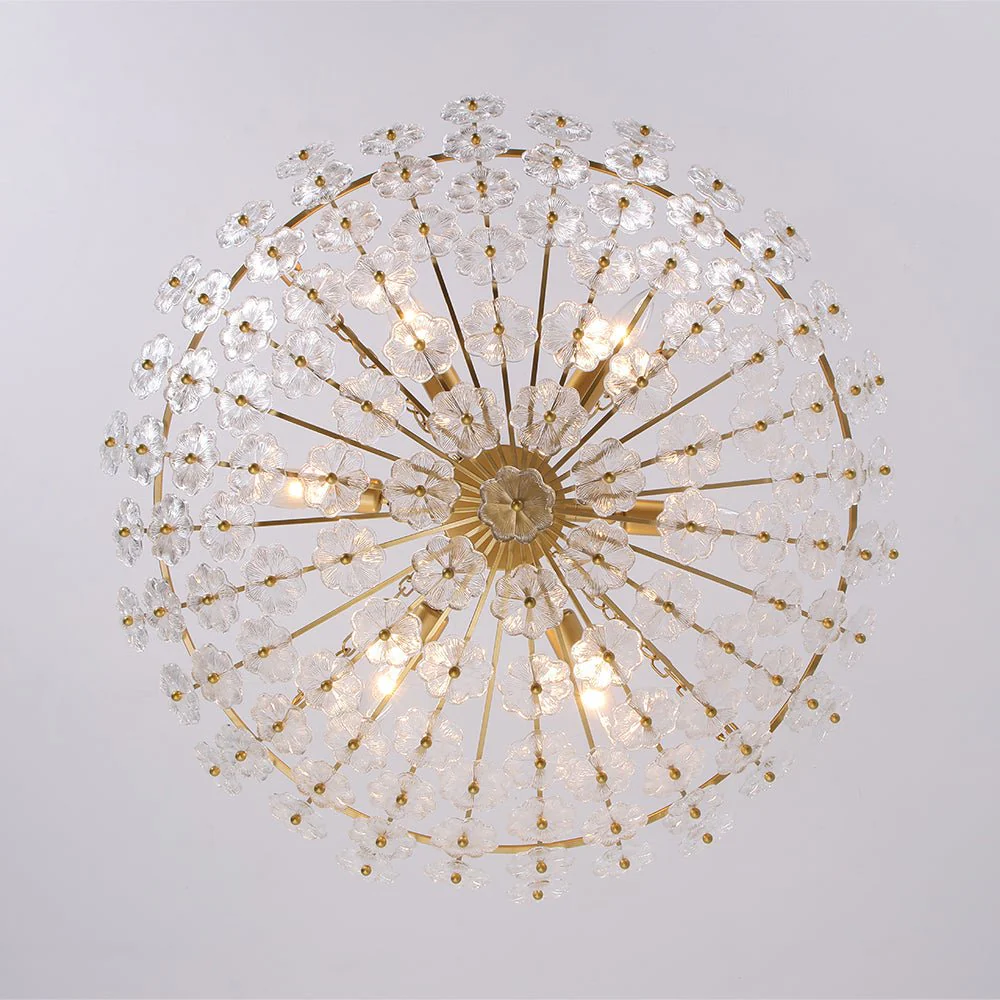 Luxe Sculpture Bloom Glass Floral Brass Basket Chandelier - Image 17