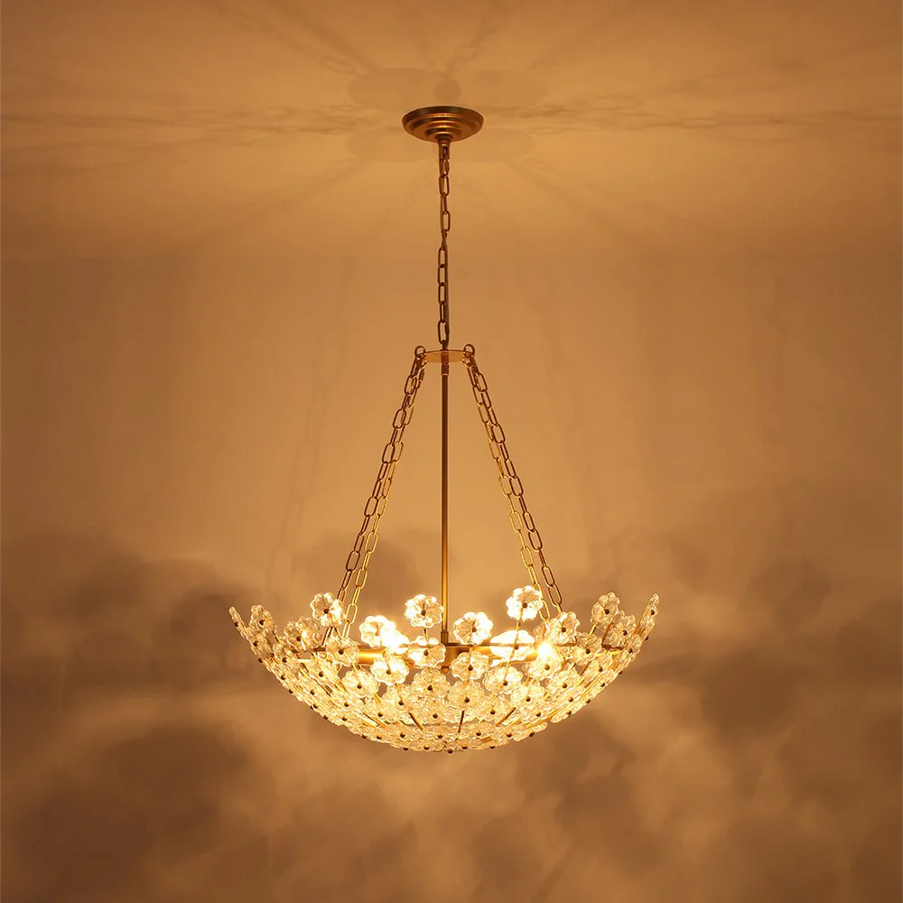 Luxe Sculpture Bloom Glass Floral Brass Basket Chandelier - Image 18