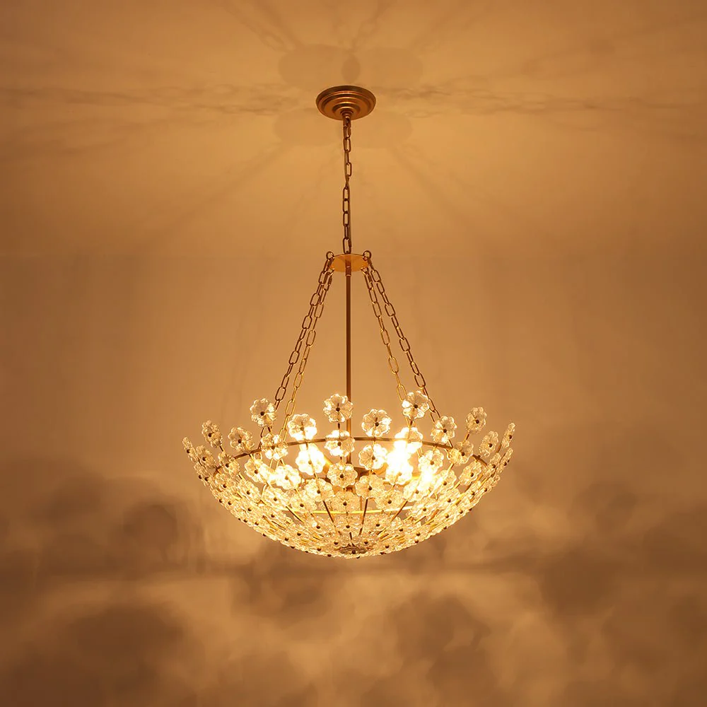 Luxe Sculpture Bloom Glass Floral Brass Basket Chandelier - Image 19
