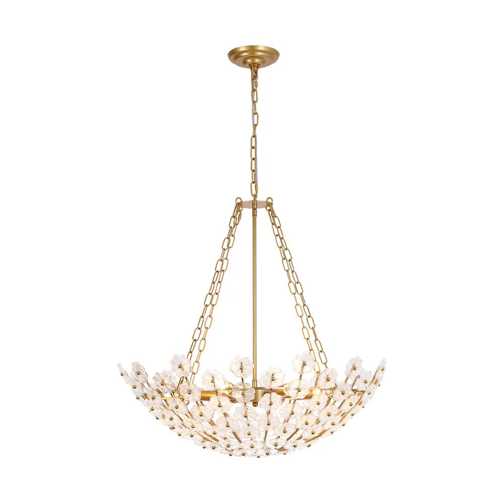 Luxe Sculpture Bloom Glass Floral Brass Basket Chandelier - Image 3