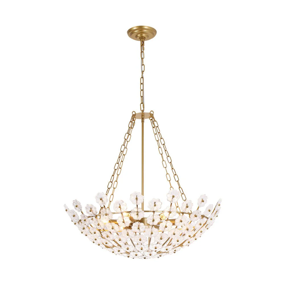 Luxe Sculpture Bloom Glass Floral Brass Basket Chandelier - Image 4