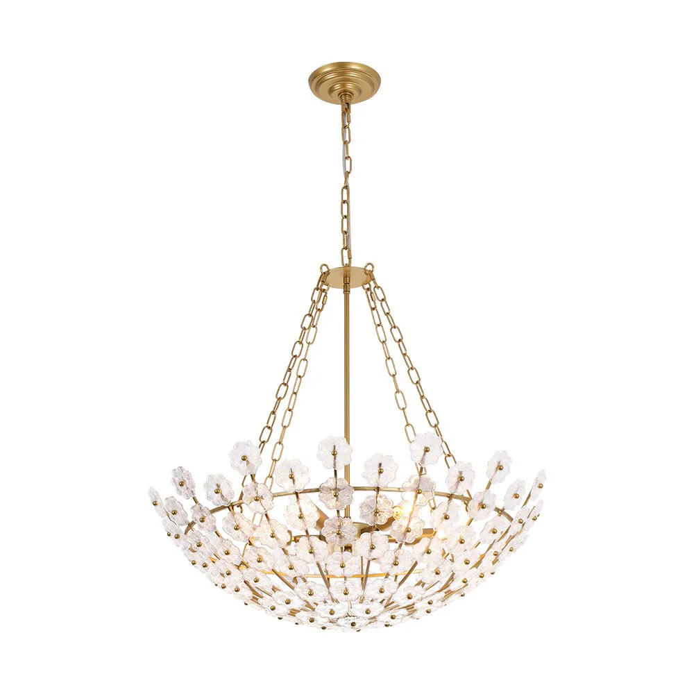 Luxe Sculpture Bloom Glass Floral Brass Basket Chandelier - Image 5