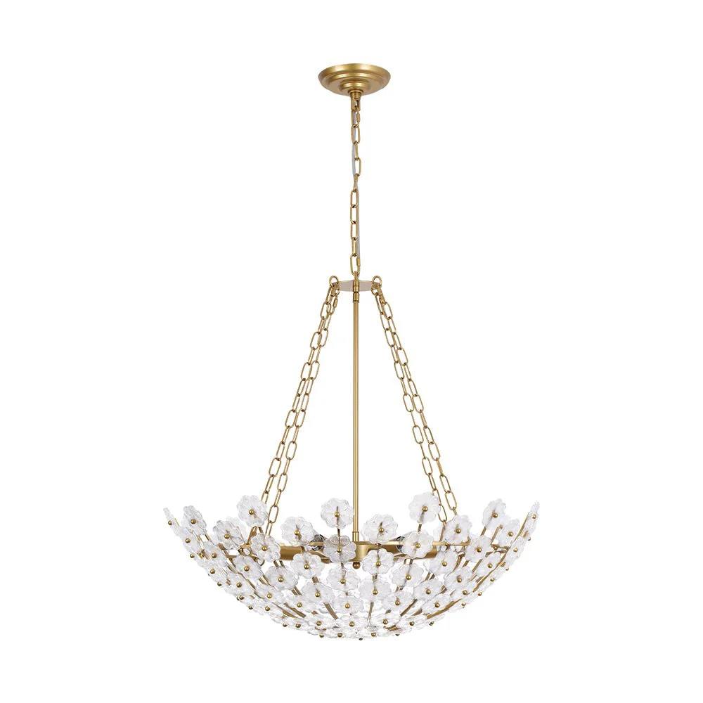 Luxe Sculpture Bloom Glass Floral Brass Basket Chandelier - Image 7