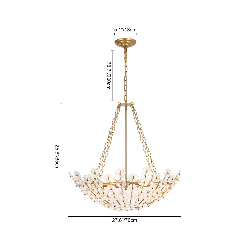 Luxe Sculpture Bloom Glass Floral Brass Basket Chandelier - Image 9