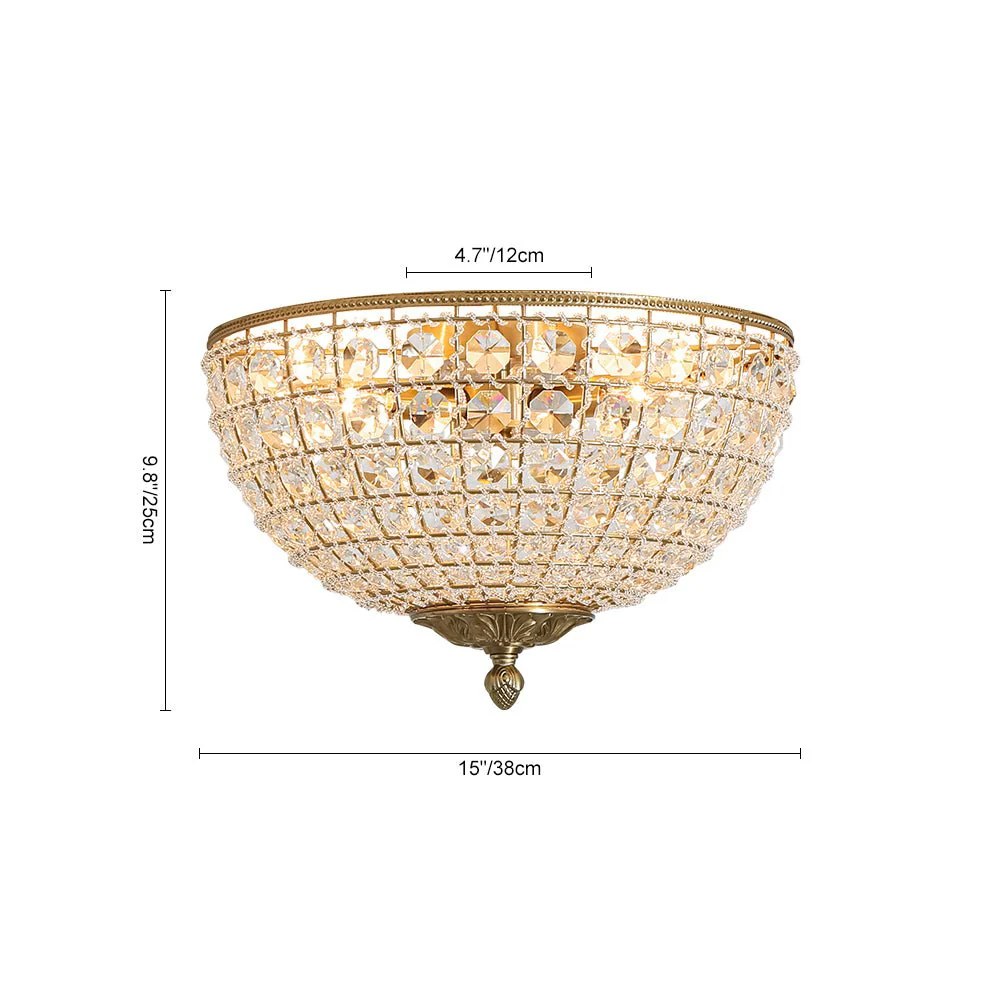 Luxe Vintage French Brass Round Crystal Cage Flush Mount Light - Image 10