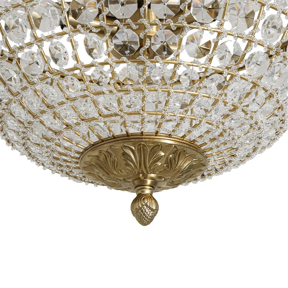 Luxe Vintage French Brass Round Crystal Cage Flush Mount Light - Image 13
