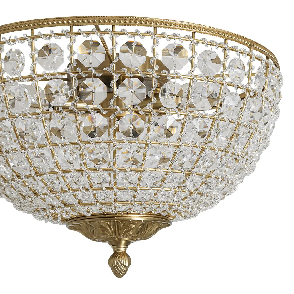 Luxe Vintage French Brass Round Crystal Cage Flush Mount Light - Image 15