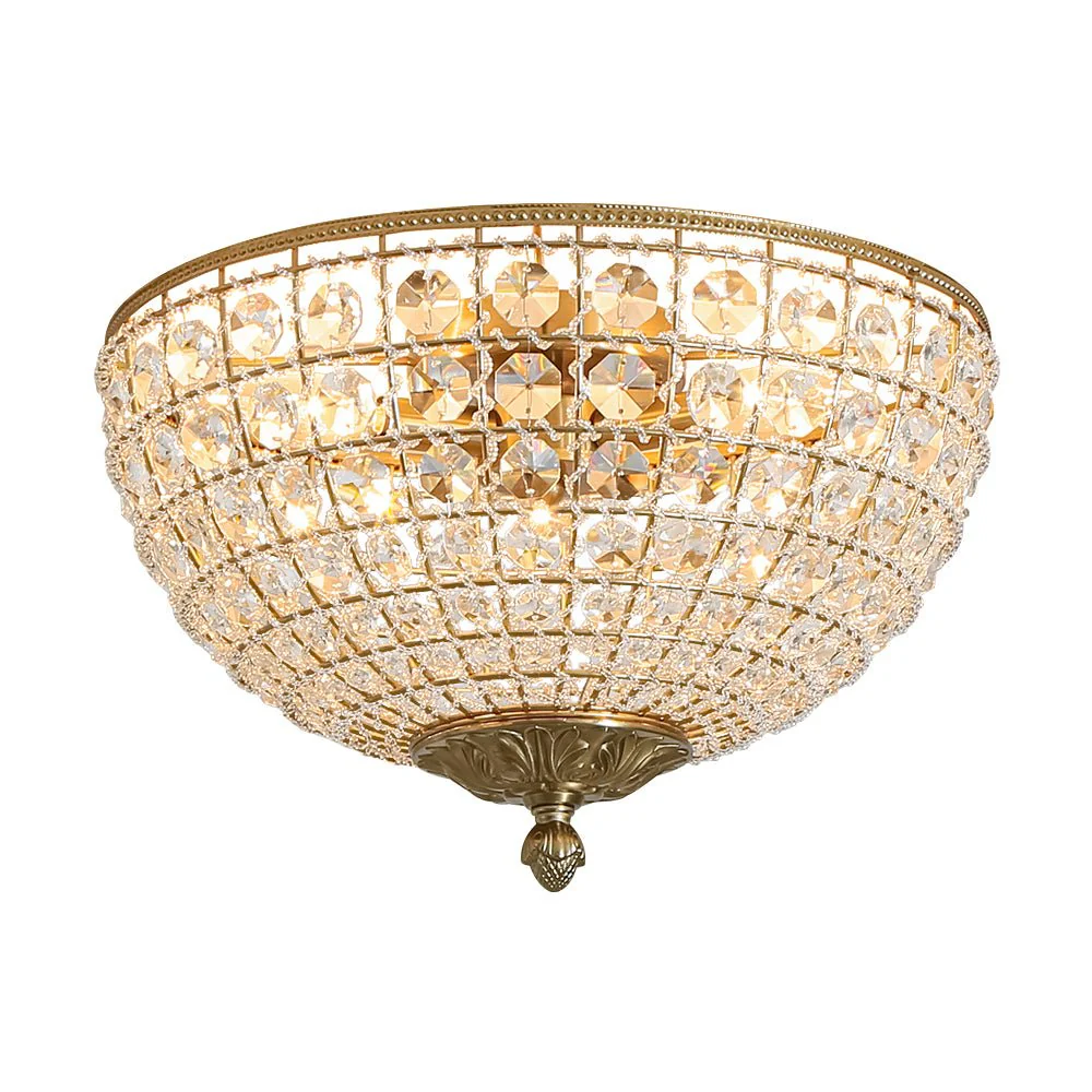 Luxe Vintage French Brass Round Crystal Cage Flush Mount Light - Image 3