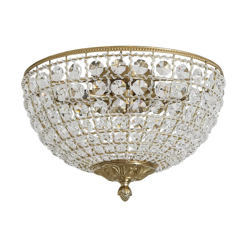 Luxe Vintage French Brass Round Crystal Cage Flush Mount Light - Image 4