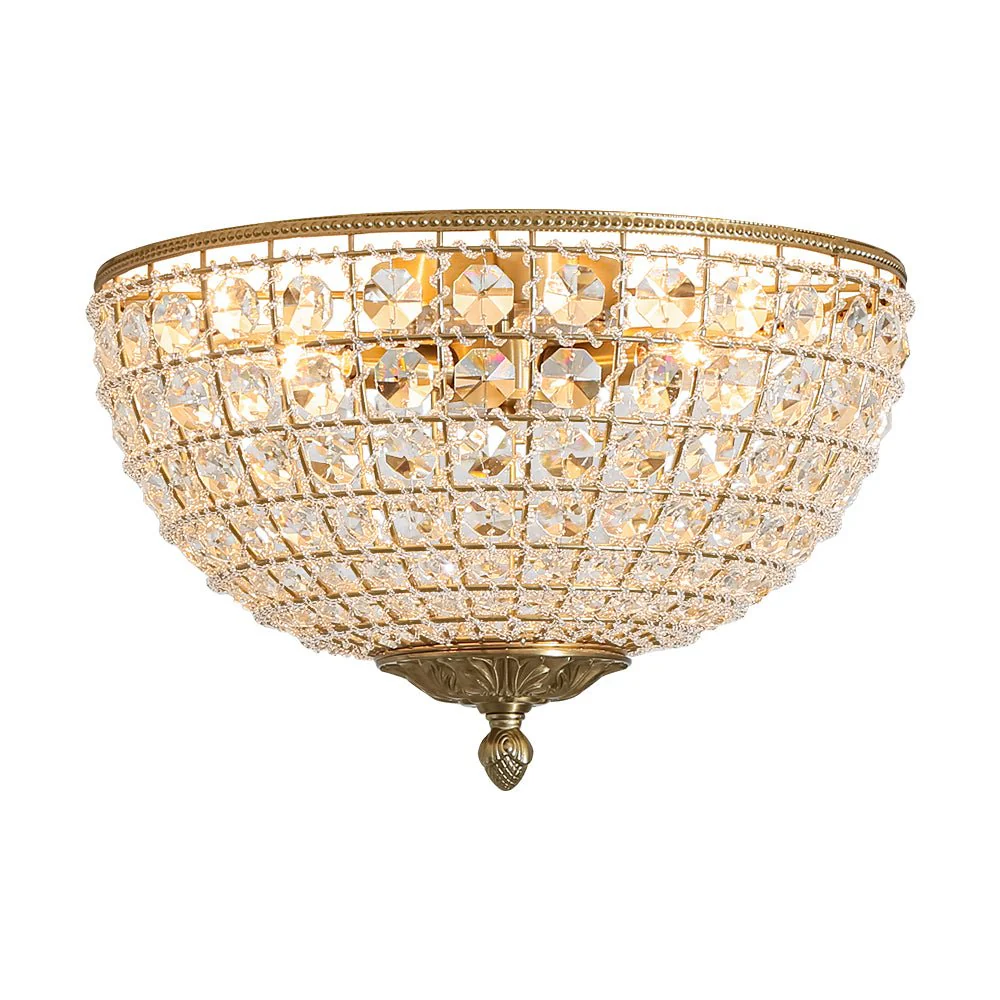 Luxe Vintage French Brass Round Crystal Cage Flush Mount Light - Image 5