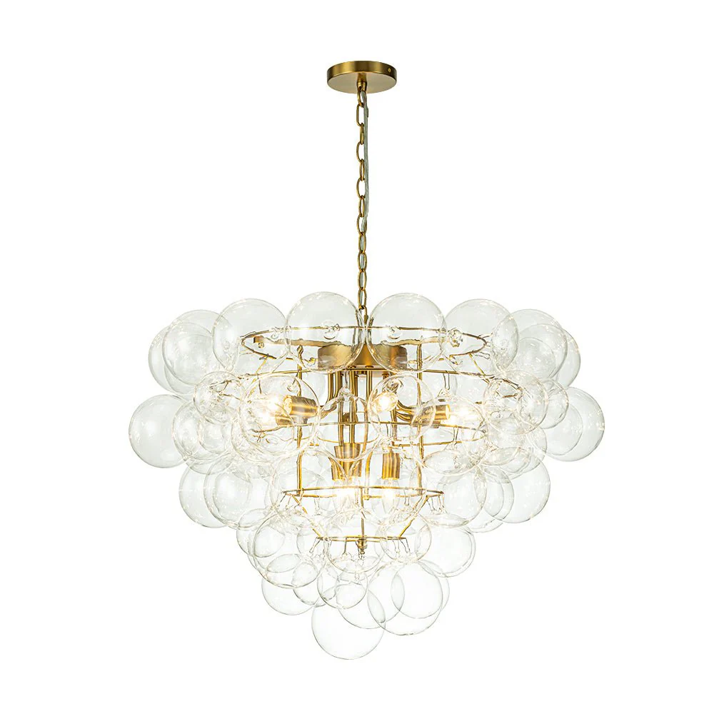 Luxury Brass Cluster Clear Glass Globe Bubble Chandelier - Image 3