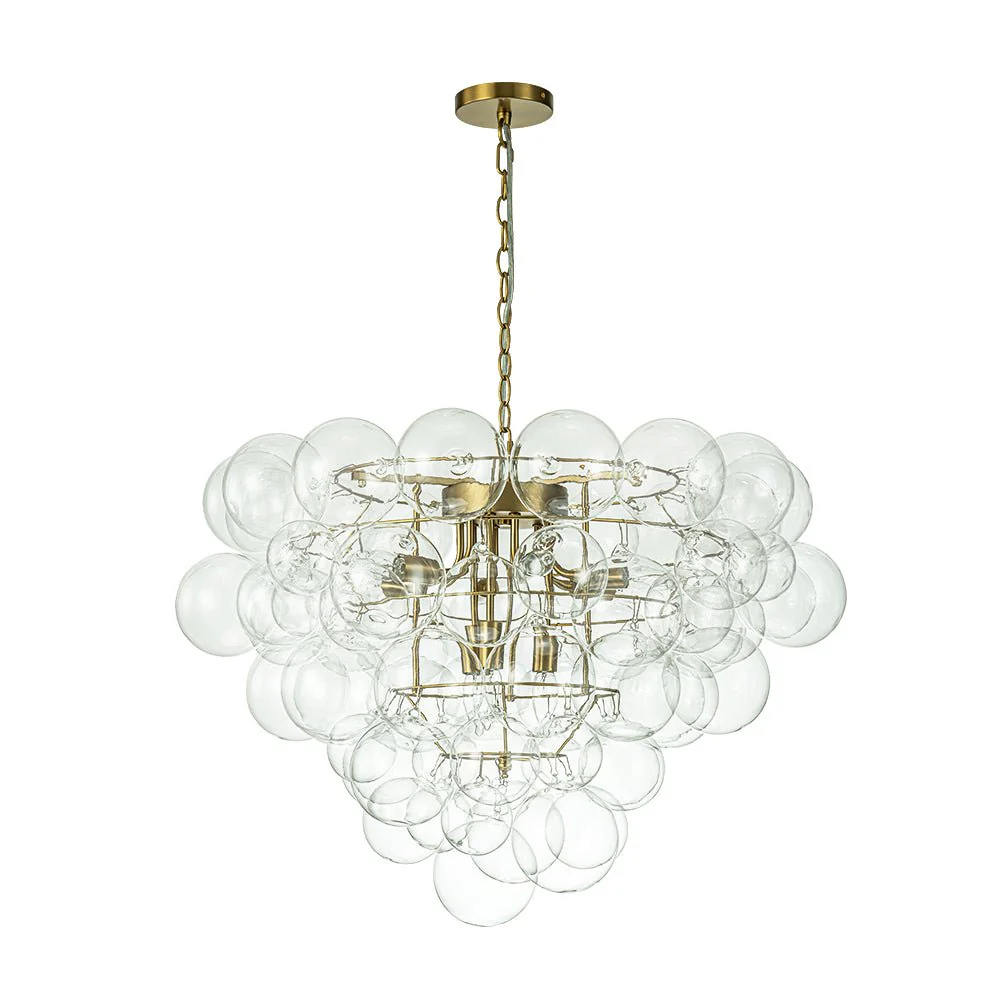 Luxury Brass Cluster Clear Glass Globe Bubble Chandelier - Image 4