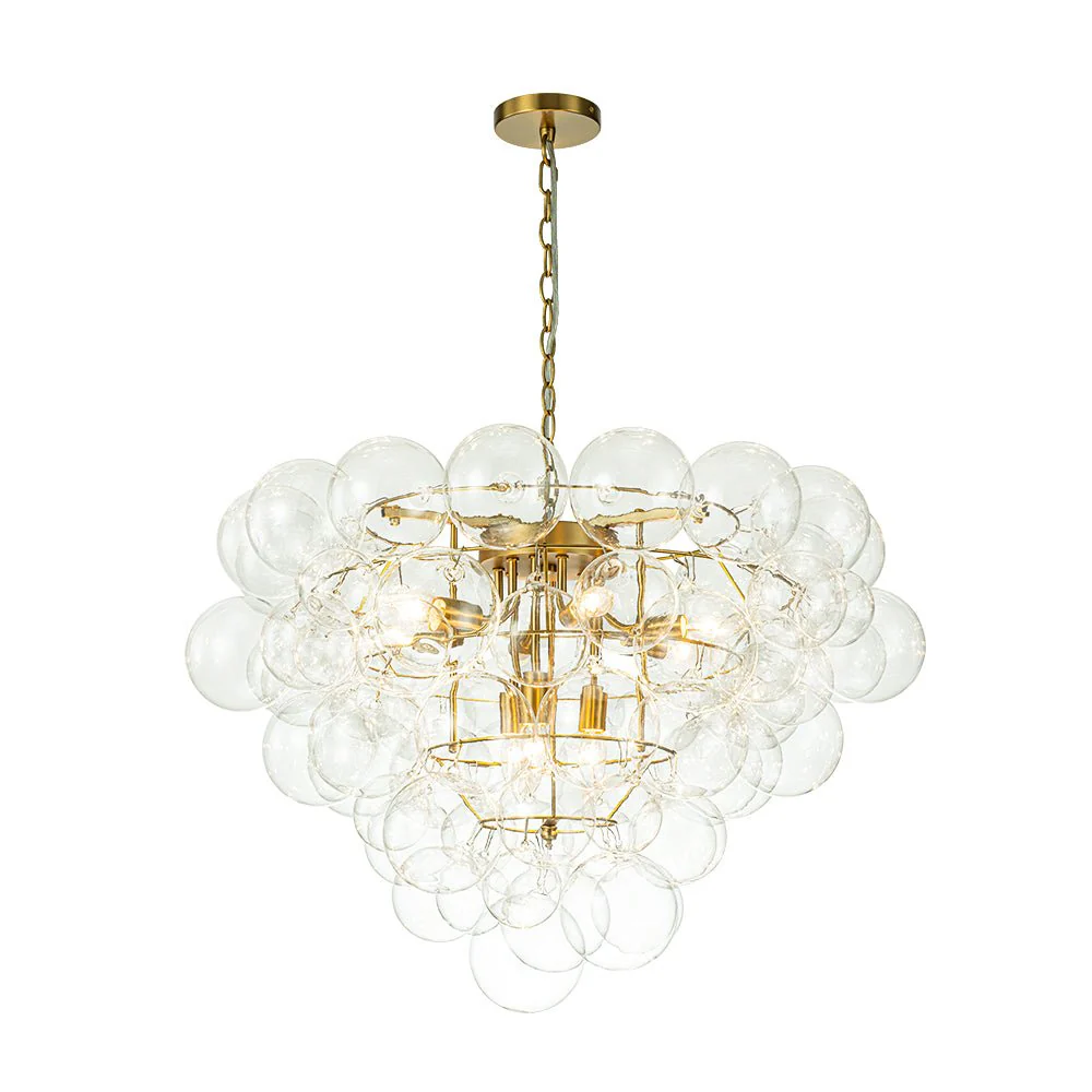 Luxury Brass Cluster Clear Glass Globe Bubble Chandelier - Image 5