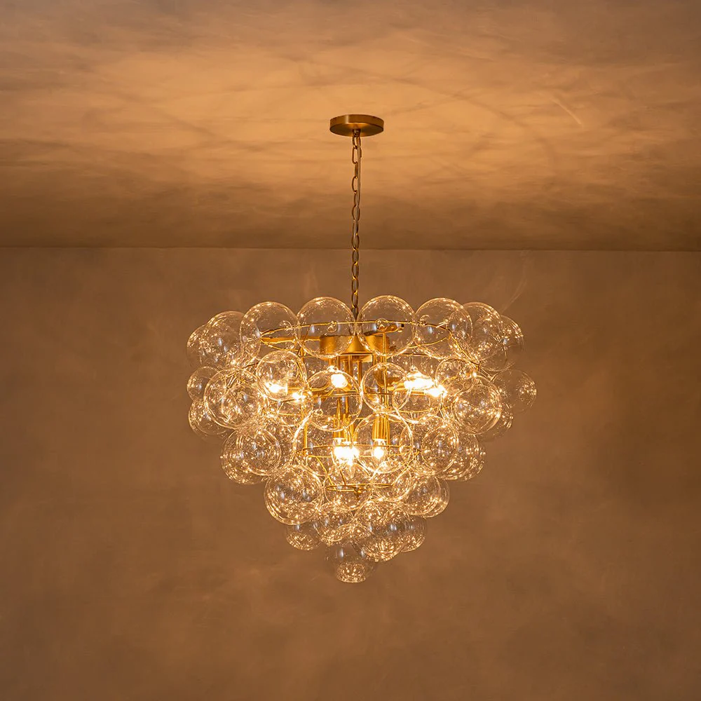 Luxury Brass Cluster Clear Glass Globe Bubble Chandelier - Image 7