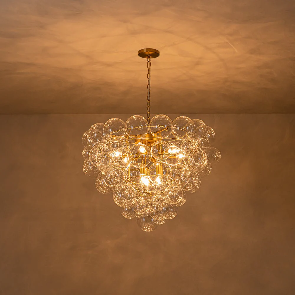 Luxury Brass Cluster Clear Glass Globe Bubble Chandelier - Image 8