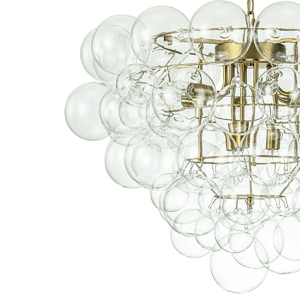 Luxury Brass Cluster Clear Glass Globe Bubble Chandelier - Image 9